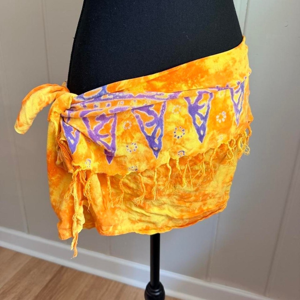 Boho Tie-Dye Fringe Sarong Wrap Skirt Cover-Up
